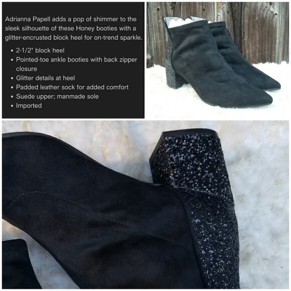 Glitter Heel Ankle Booties Black Suede Size 8 Sock Boot Adrianna Papell Honey - Picture 1 of 13
